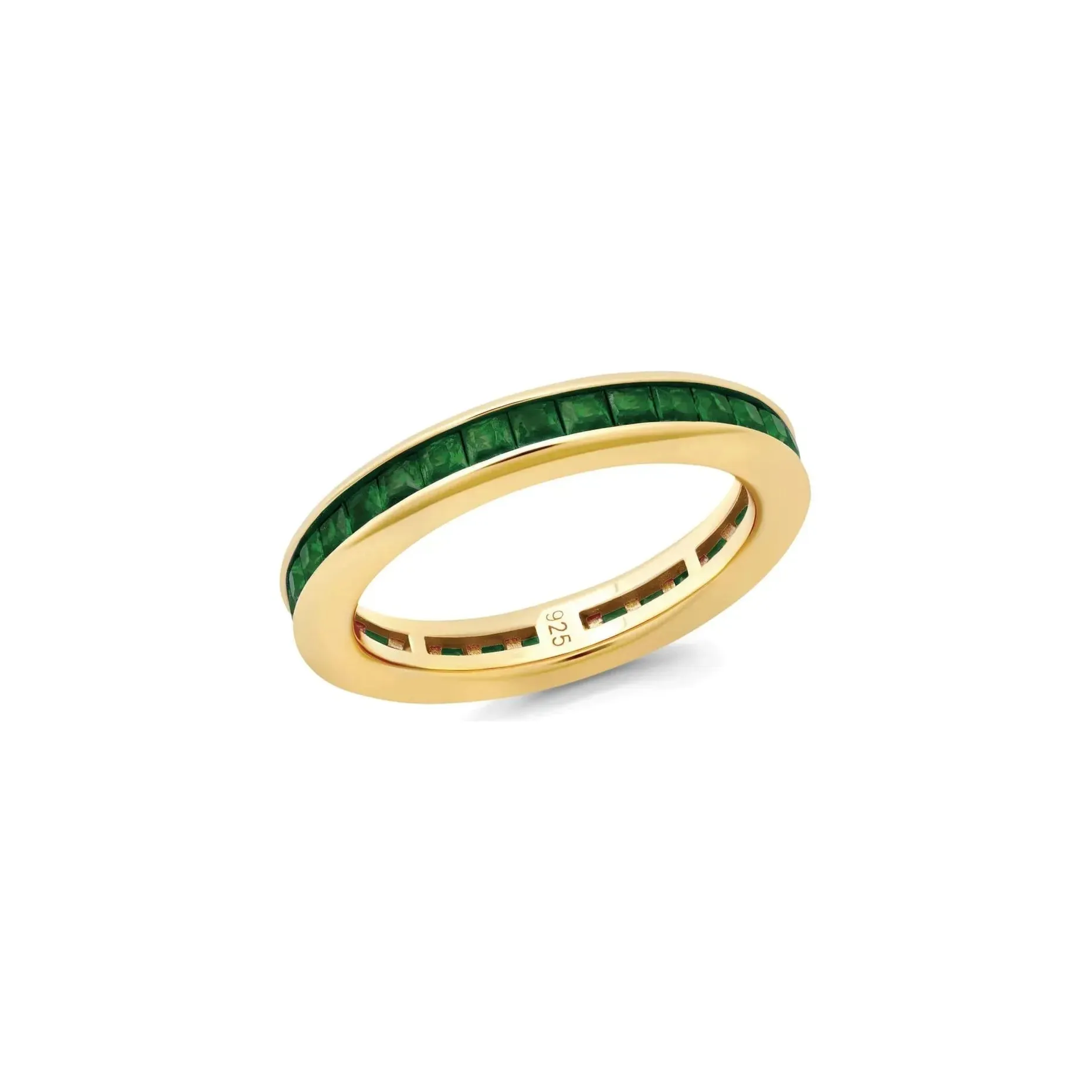 CRISLU Princess Cut Emerald CZ  Eternity Band Finished in 18Kt Yellow Gold