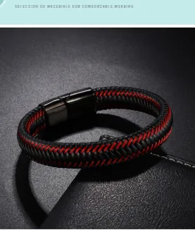 Cross-border Supply Men's Stainless Steel Leather Bracelet Simple