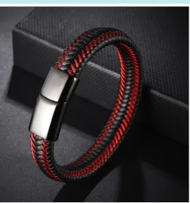 Cross-border Supply Men's Stainless Steel Leather Bracelet Simple