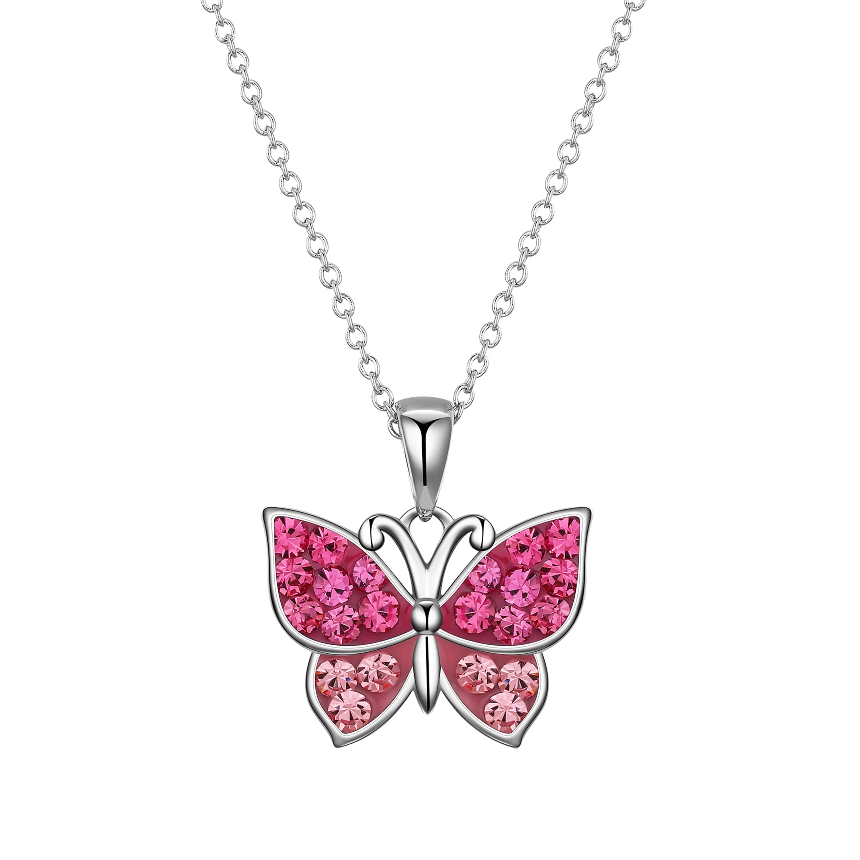 Crystal Butterfly Necklace - Pink