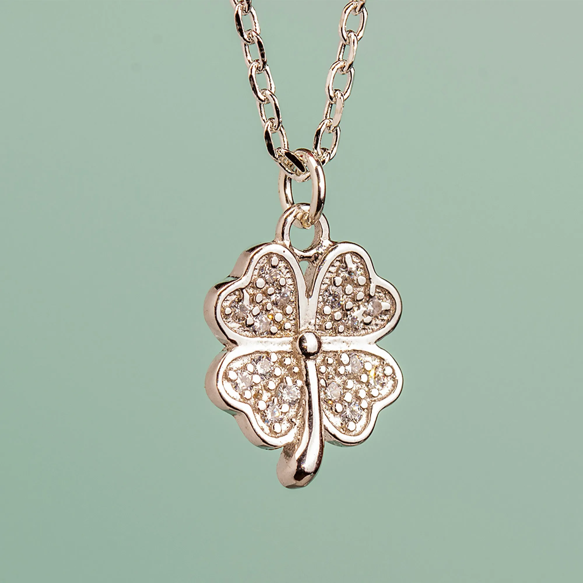 Crystal Clover Necklace - Sterling Silver