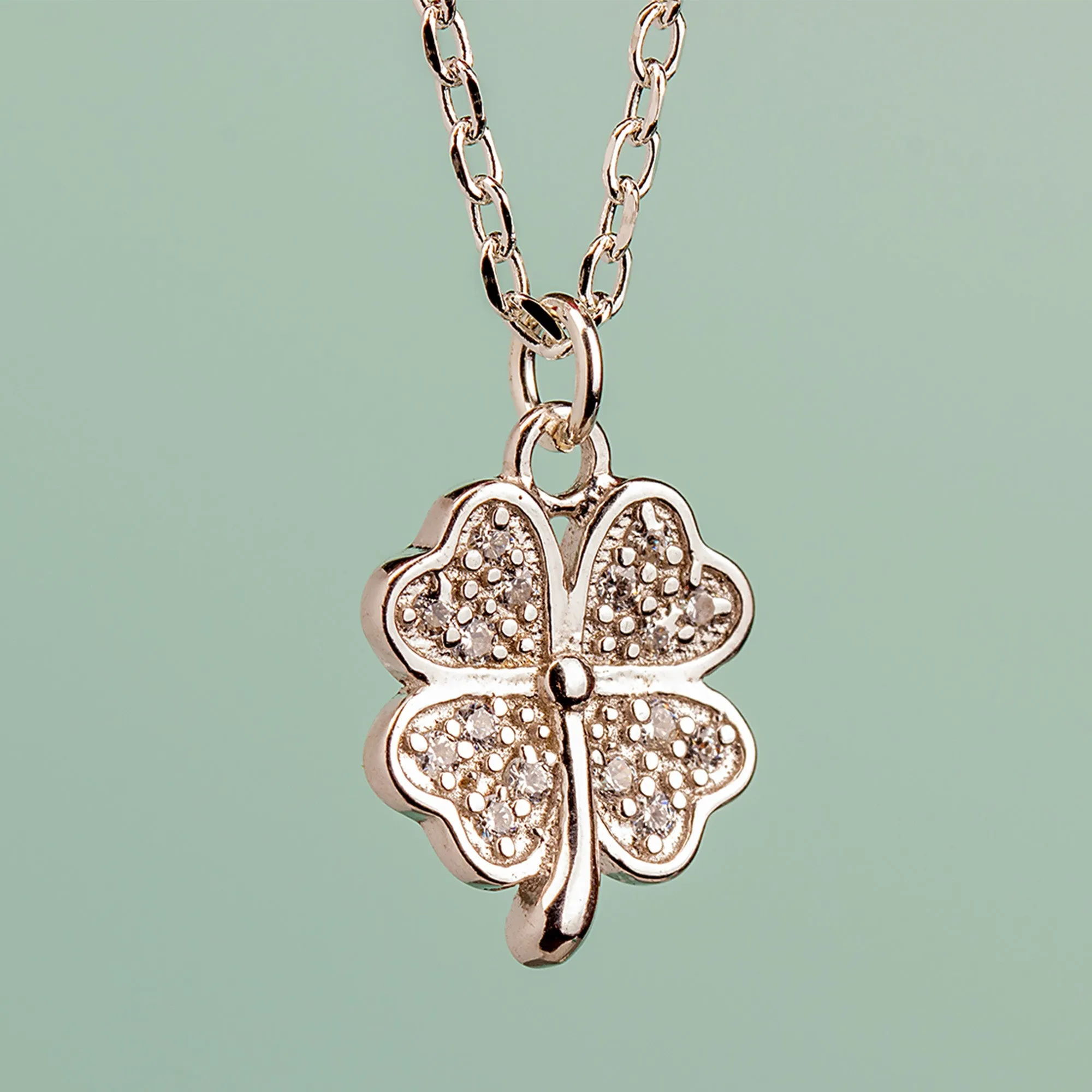 Crystal Clover Necklace - Sterling Silver