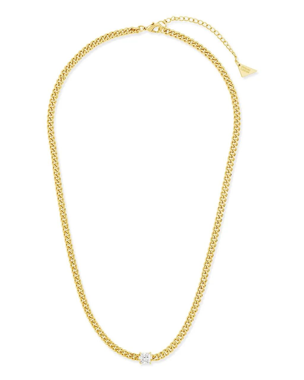 Curb Chain Necklace with Stationed CZ