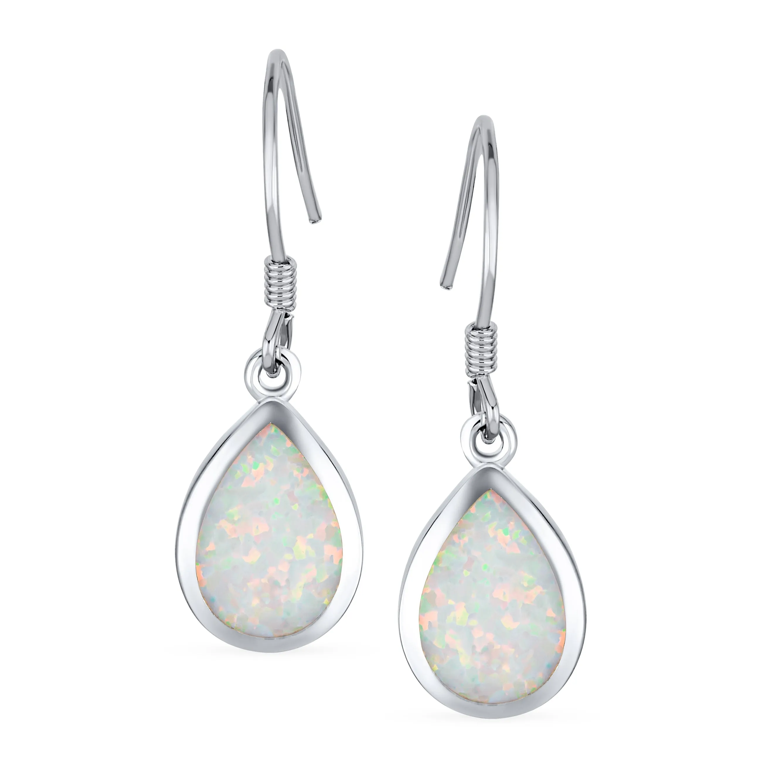 Dangle Gemstone Earrings Iridescent Opal Teardrop in Sterling Silver