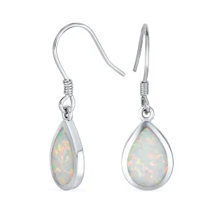 Dangle Gemstone Earrings Iridescent Opal Teardrop in Sterling Silver