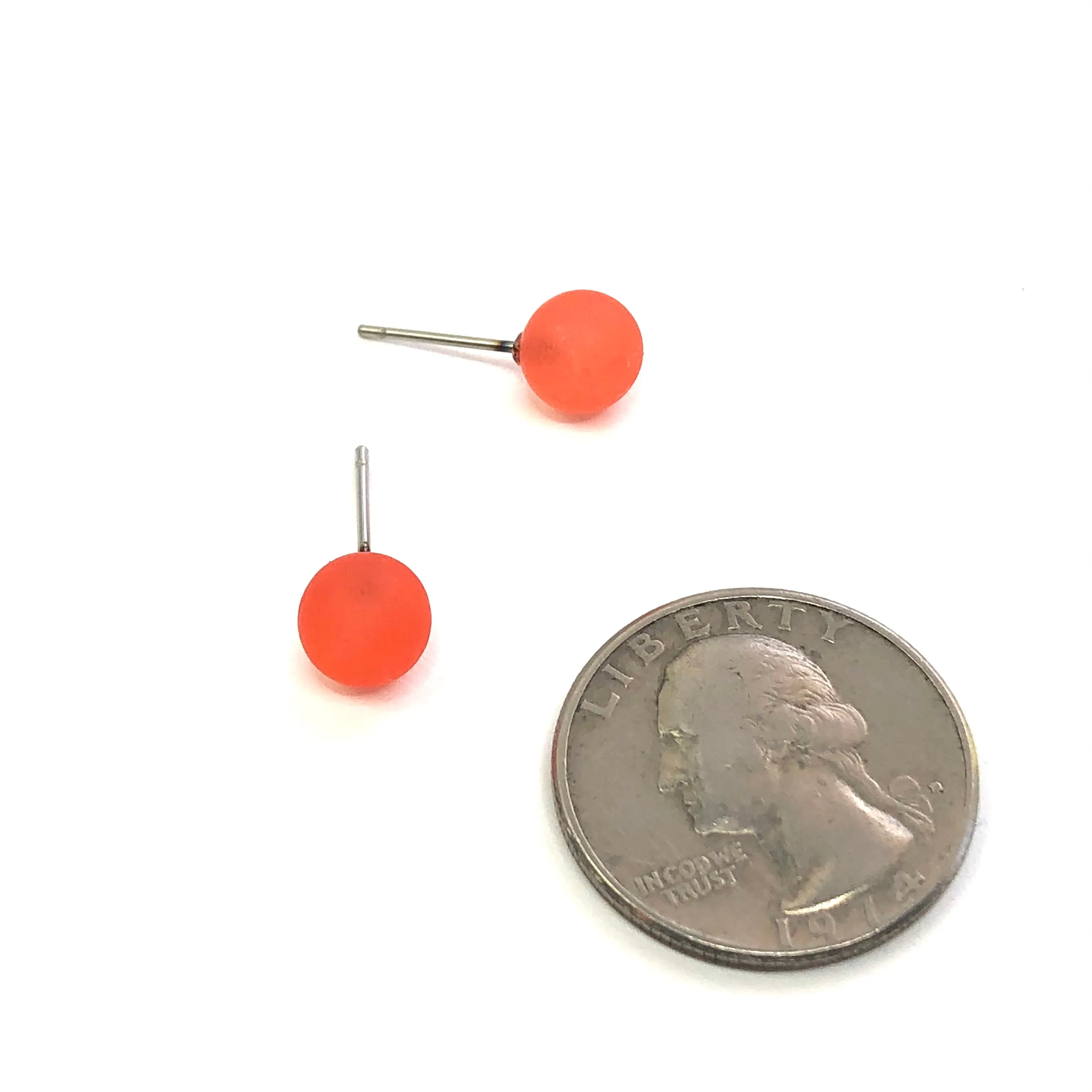 Dark Coral Frosted Lucite Mini Ball Stud Earrings