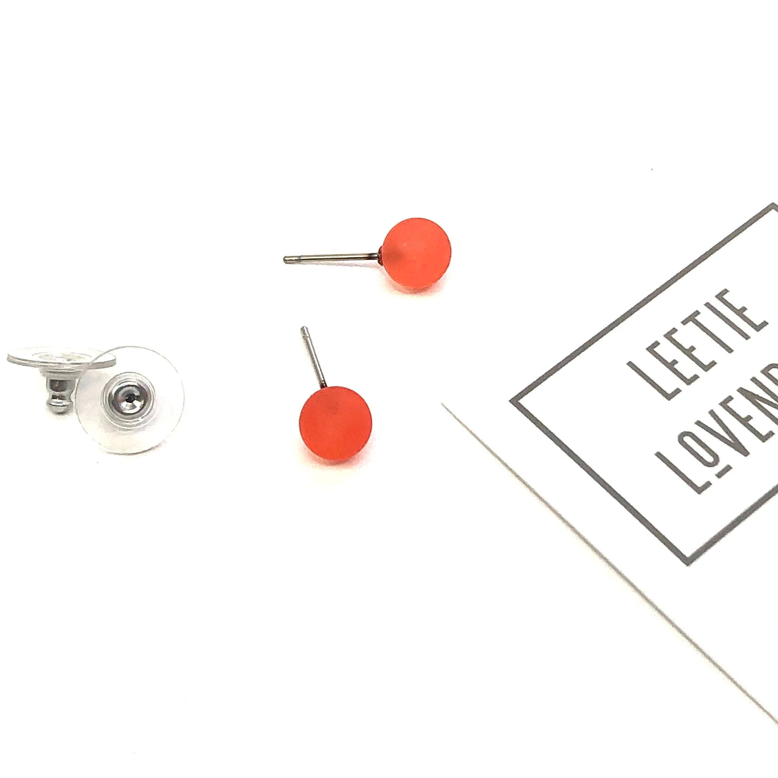 Dark Coral Frosted Lucite Mini Ball Stud Earrings