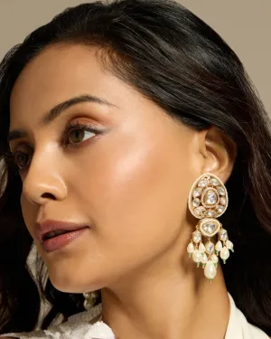 Delicate Pearl Polki Dangle Earring