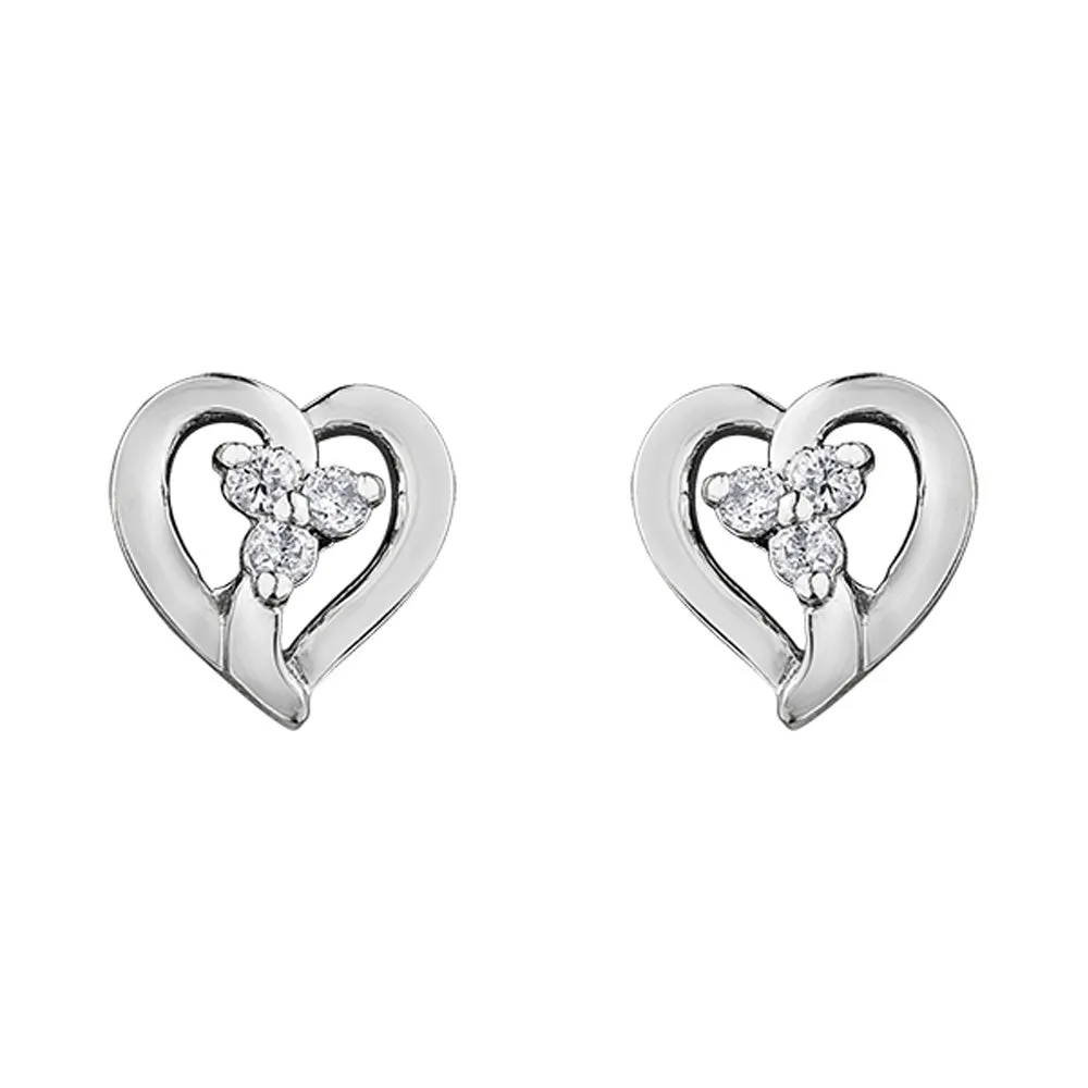 Diamond and White Gold Heart Shaped Stud Earrings