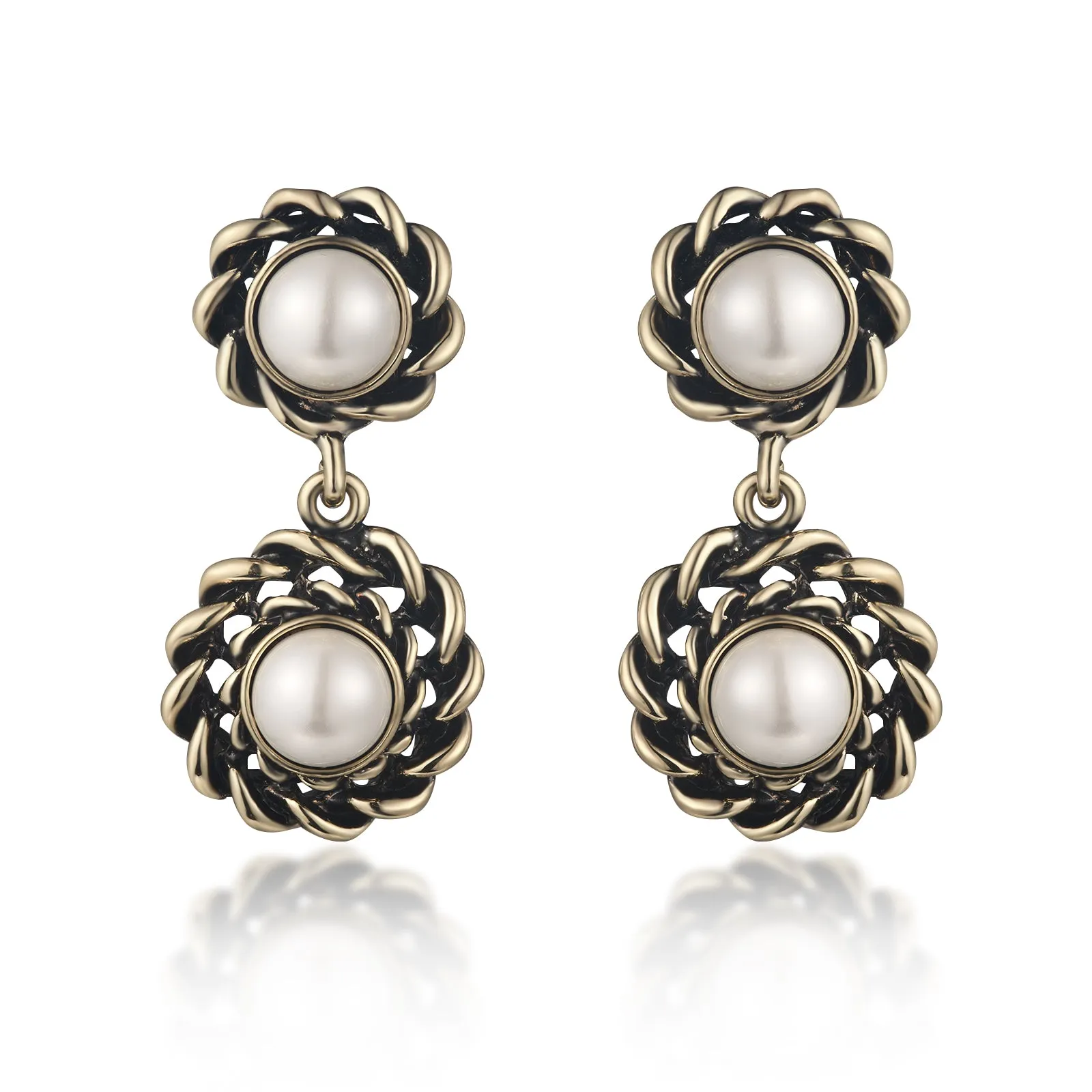 Double Pearl Drop Earrings