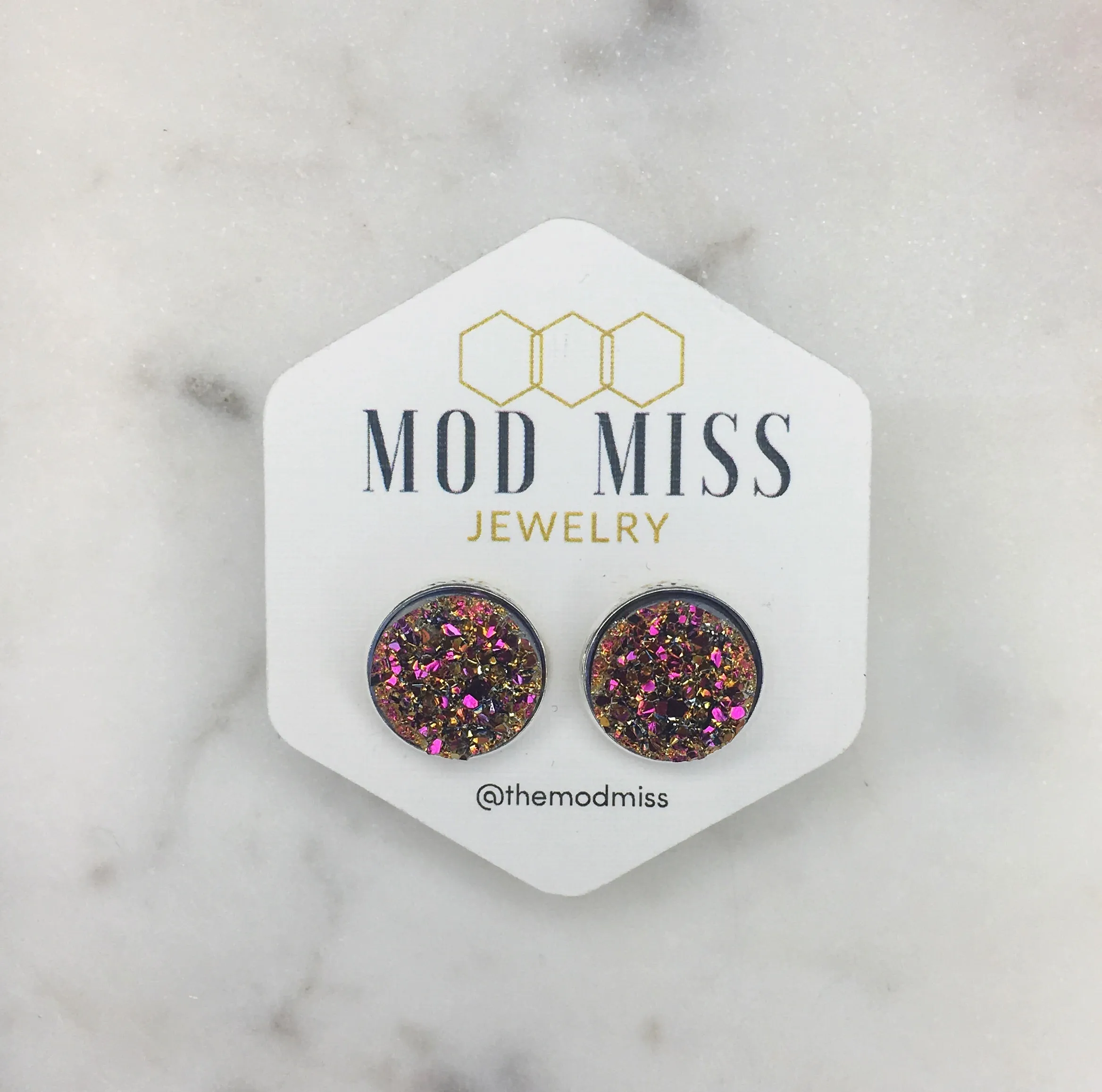 Druzy Stud Earring Metallic Gold