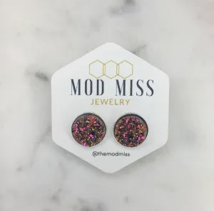 Druzy Stud Earring Metallic Gold