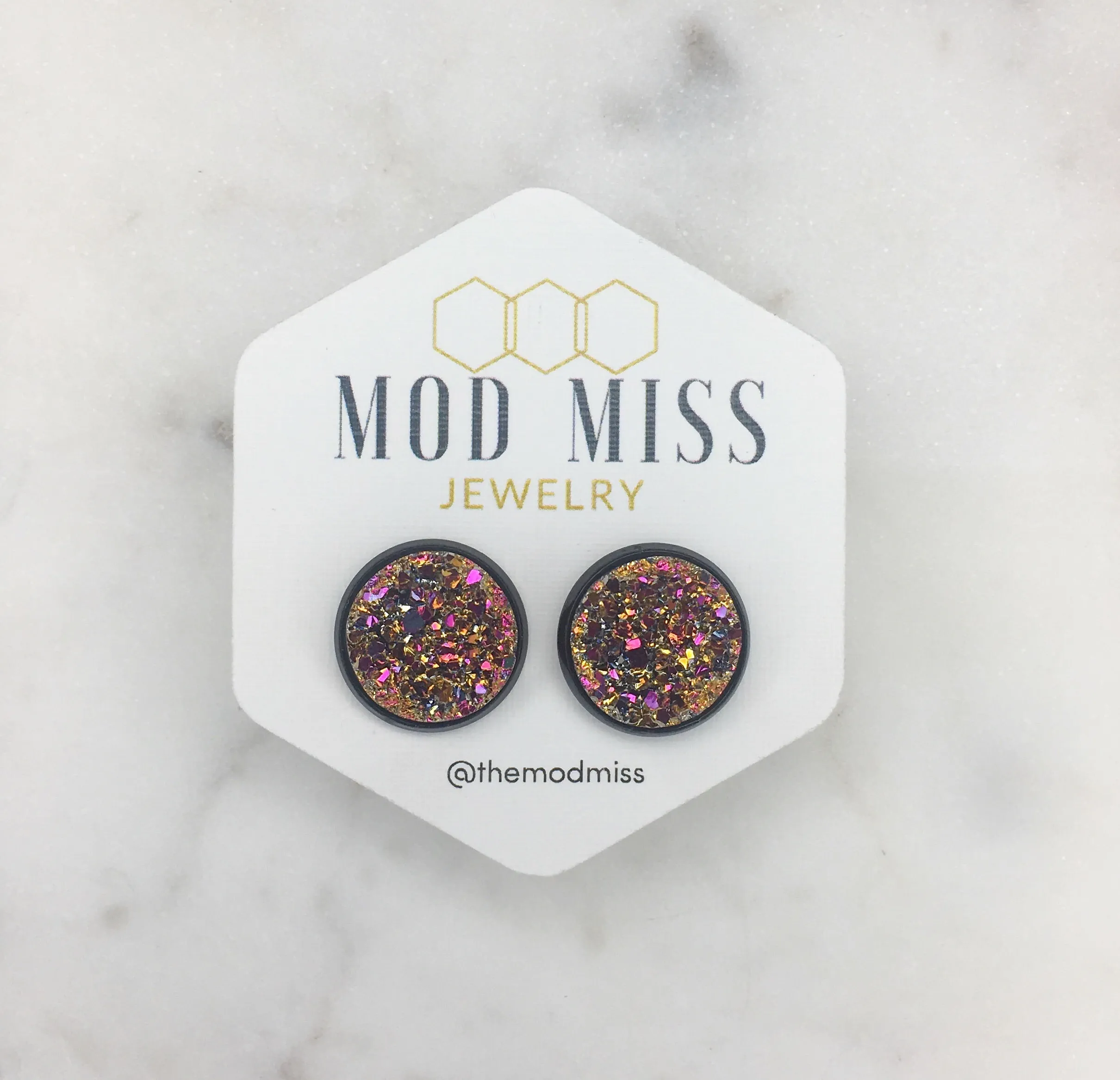 Druzy Stud Earring Metallic Gold