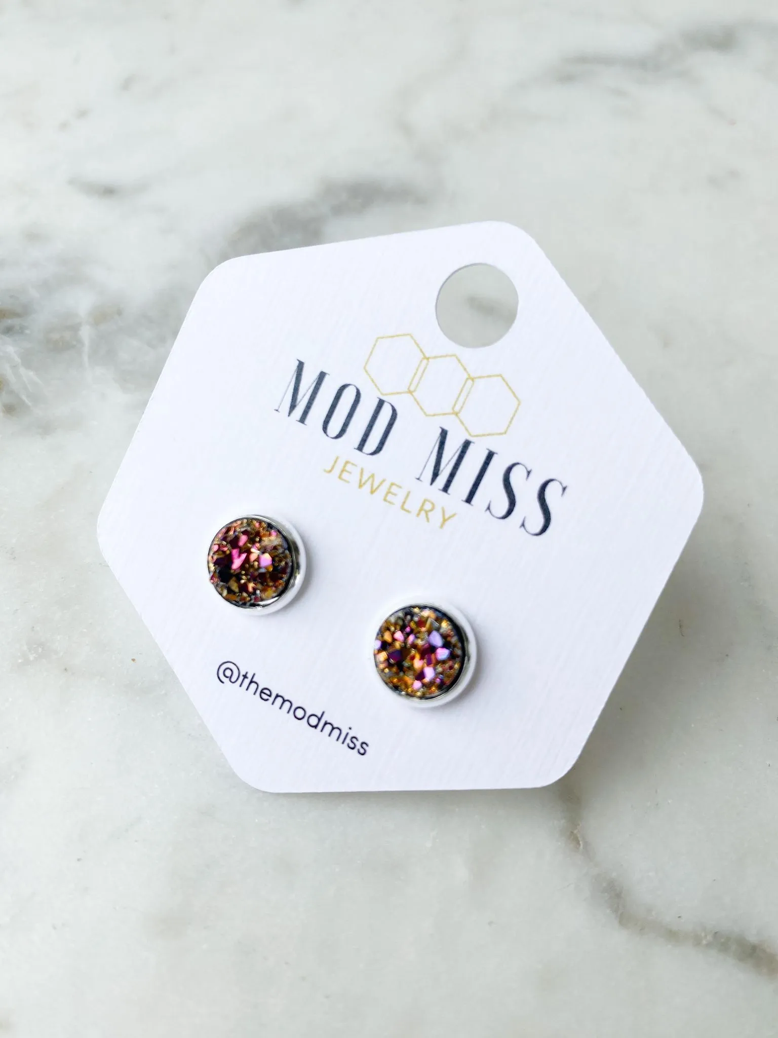 Druzy Stud Earring Metallic Gold