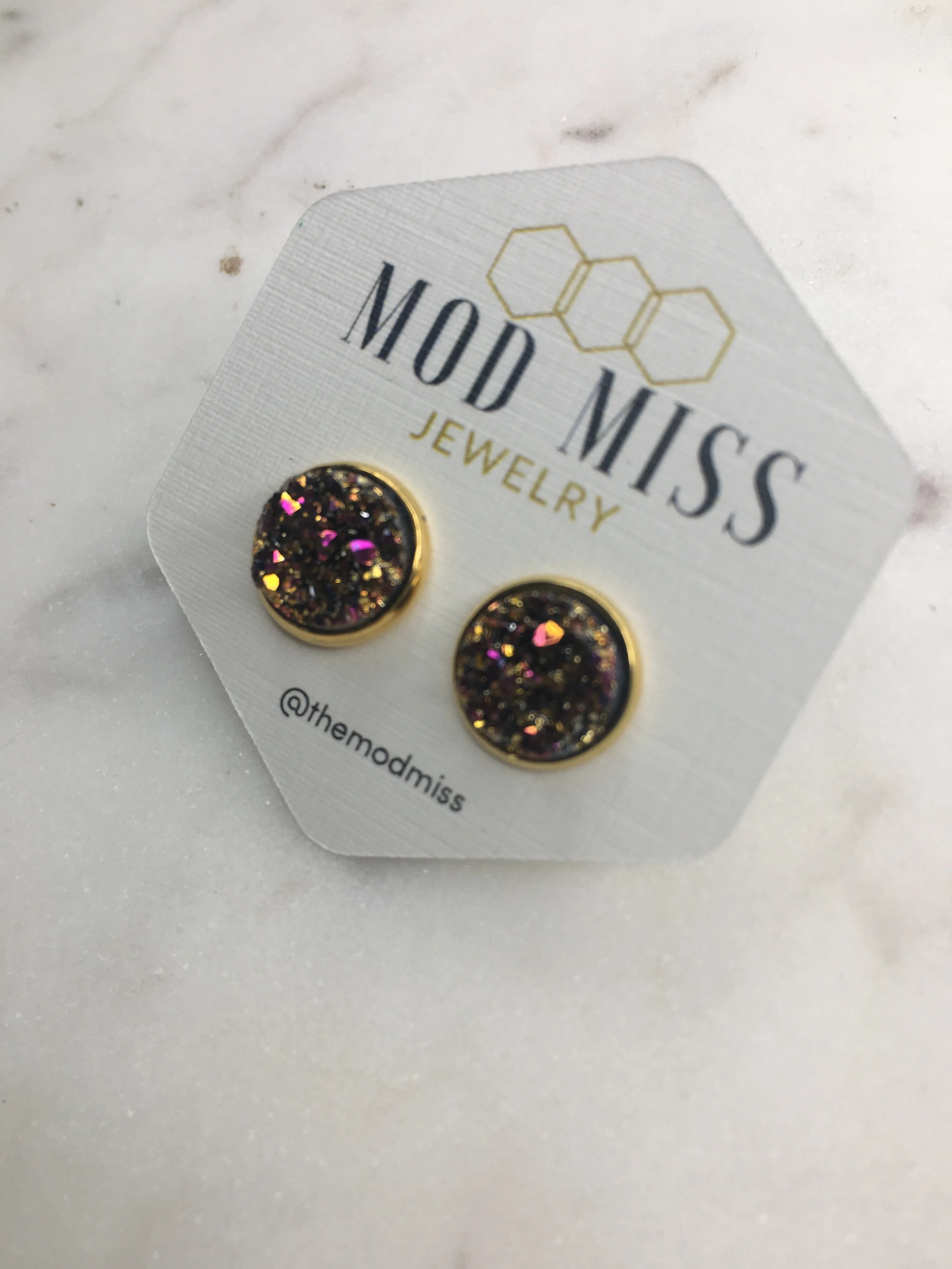 Druzy Stud Earring Metallic Gold