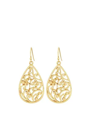 Ear Sense Earring F399 Gold, Filigree Teardrop French Hook Earrings