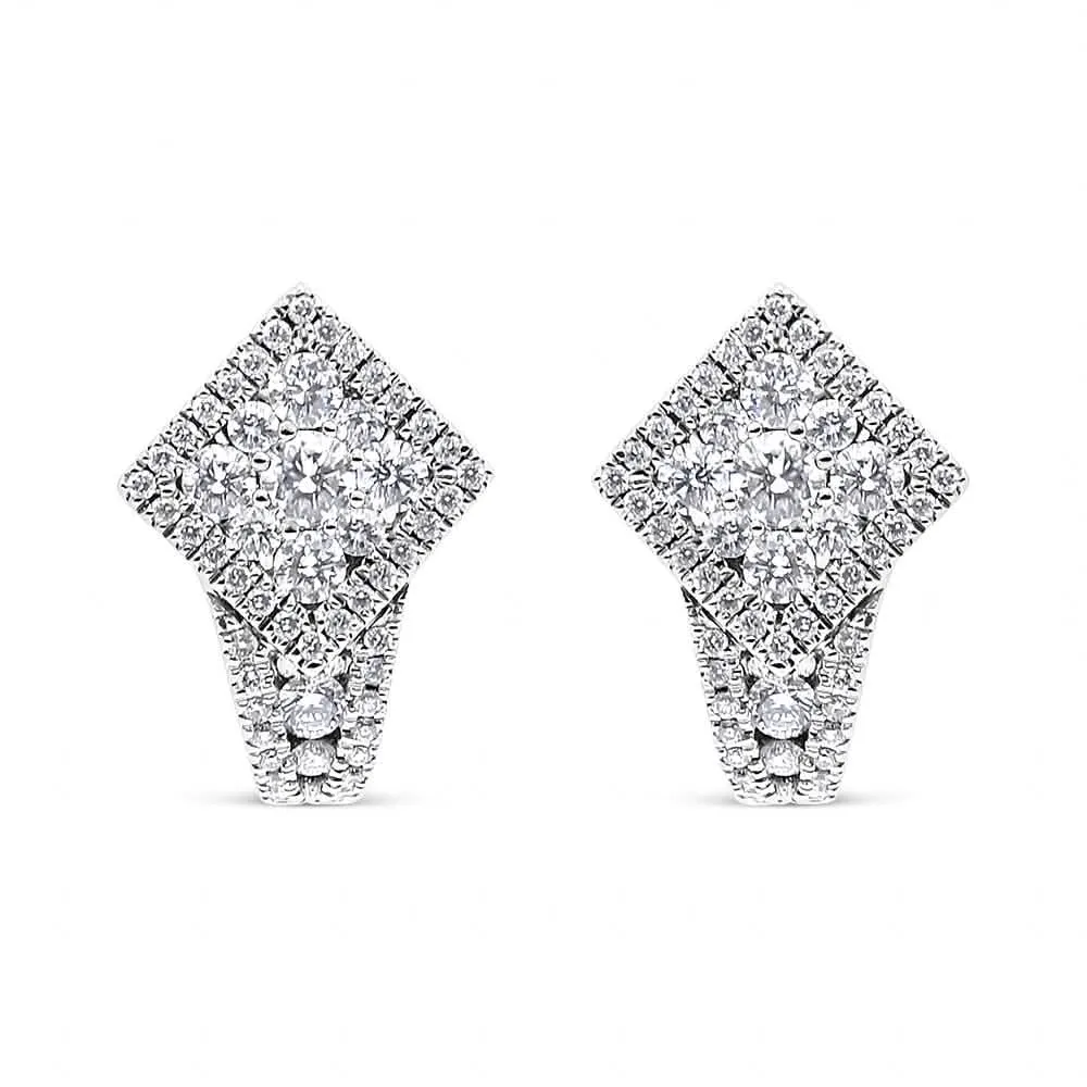 Elegant 18K White Gold Diamond Halo Huggie Earrings with Cluster Design