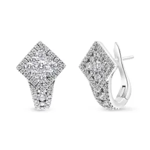 Elegant 18K White Gold Diamond Halo Huggie Earrings with Cluster Design