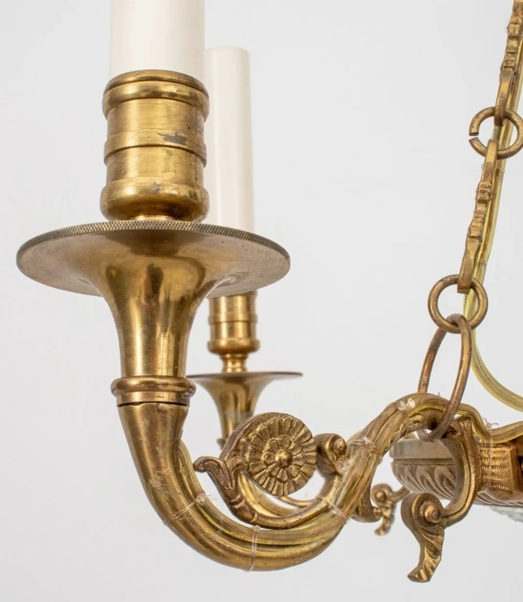 Empire Style Glass Gilt Metal 6 Light Chandelier