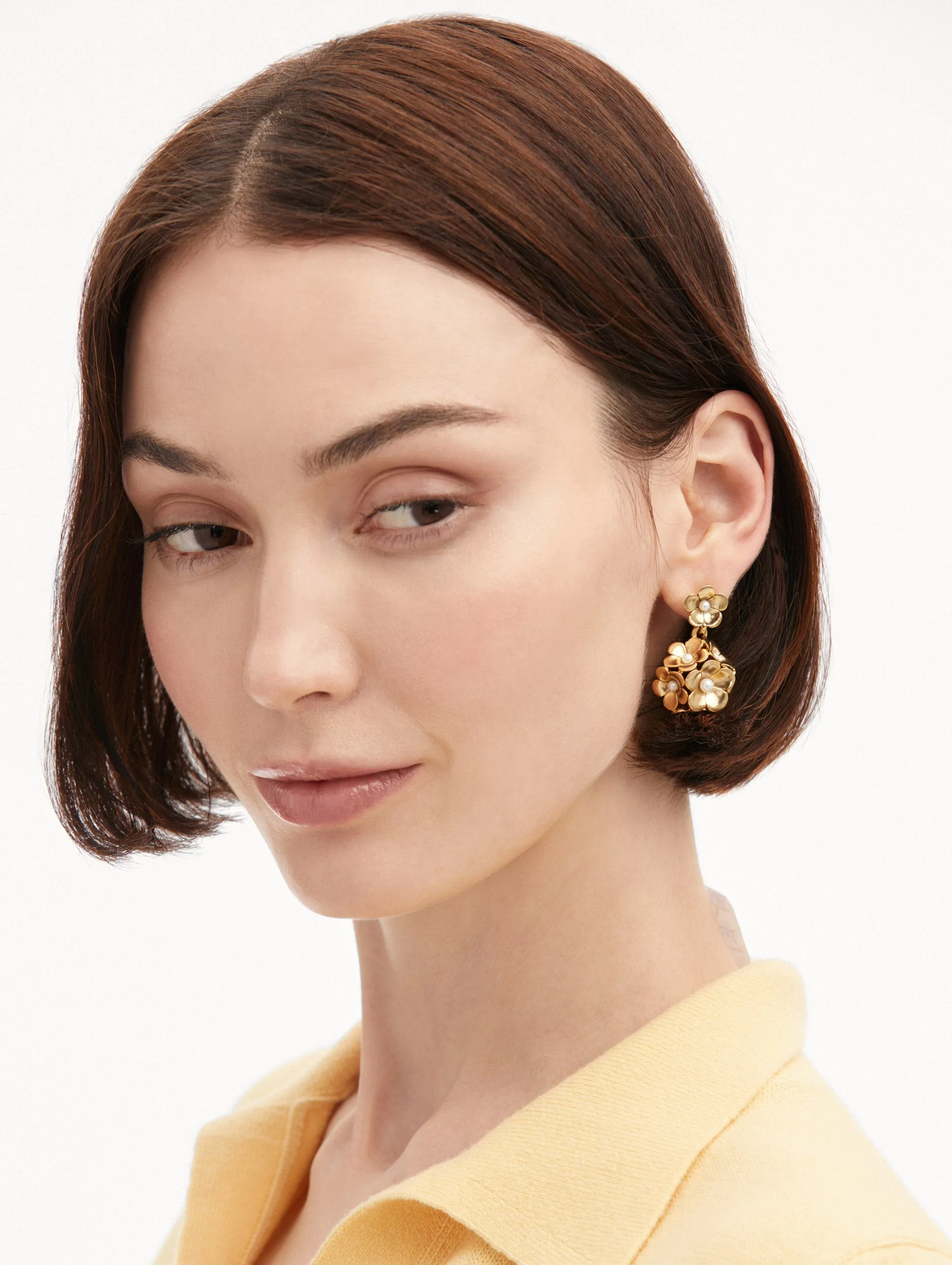 Enamel Flower Drop Clip-On Earrings