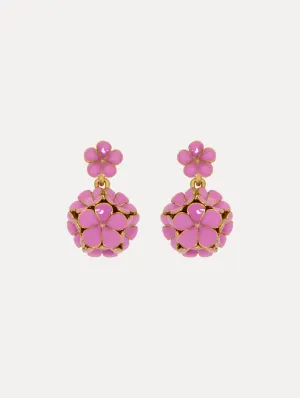 Enamel Flower Drop Clip-On Earrings