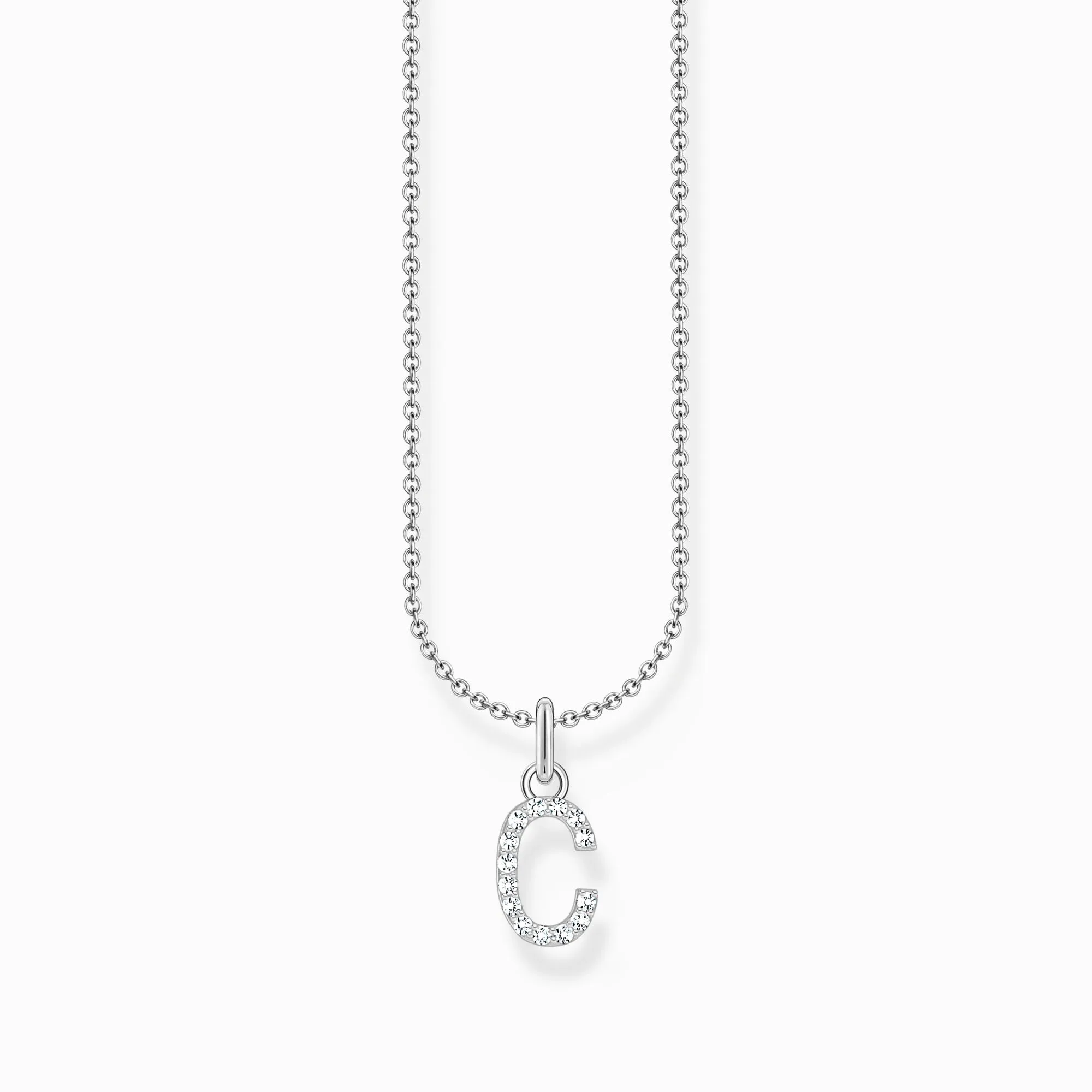 Essentials Sterling Silver With Zirconia letter C Pendant Necklace KE2242-051-14-L45V