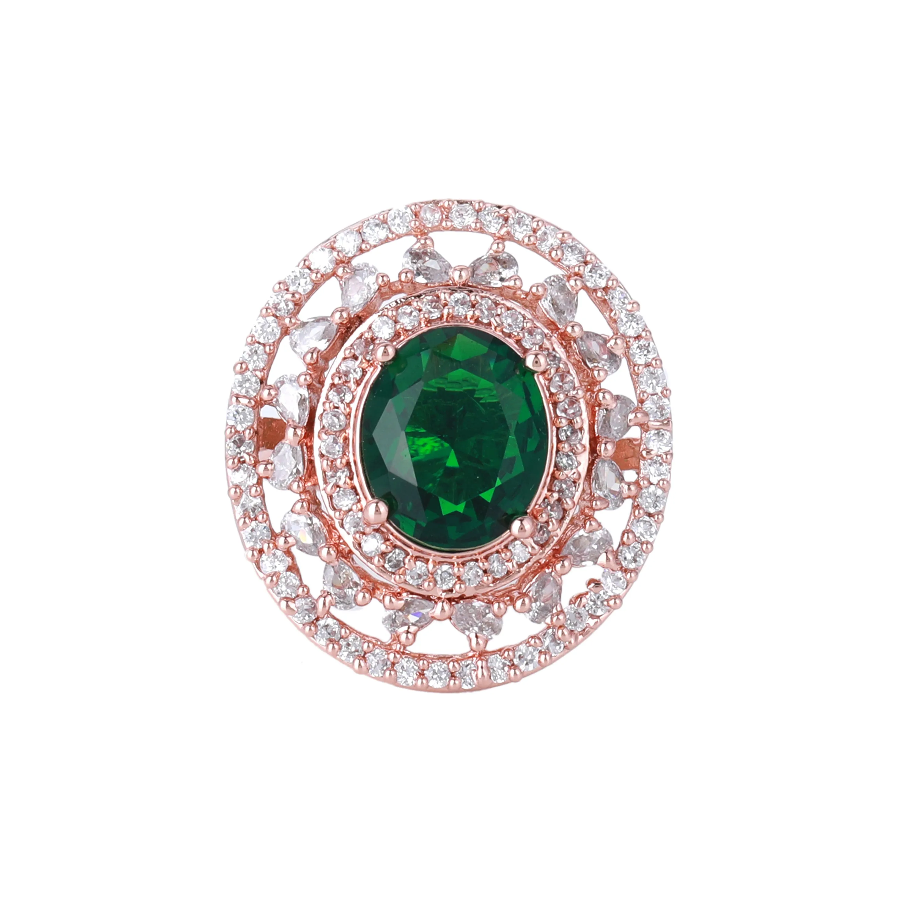 Estele Rosegold Plated Luxurious Green American Diamond (Adjustable) Finger Ring for Women