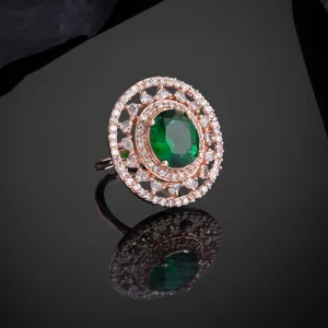 Estele Rosegold Plated Luxurious Green American Diamond (Adjustable) Finger Ring for Women