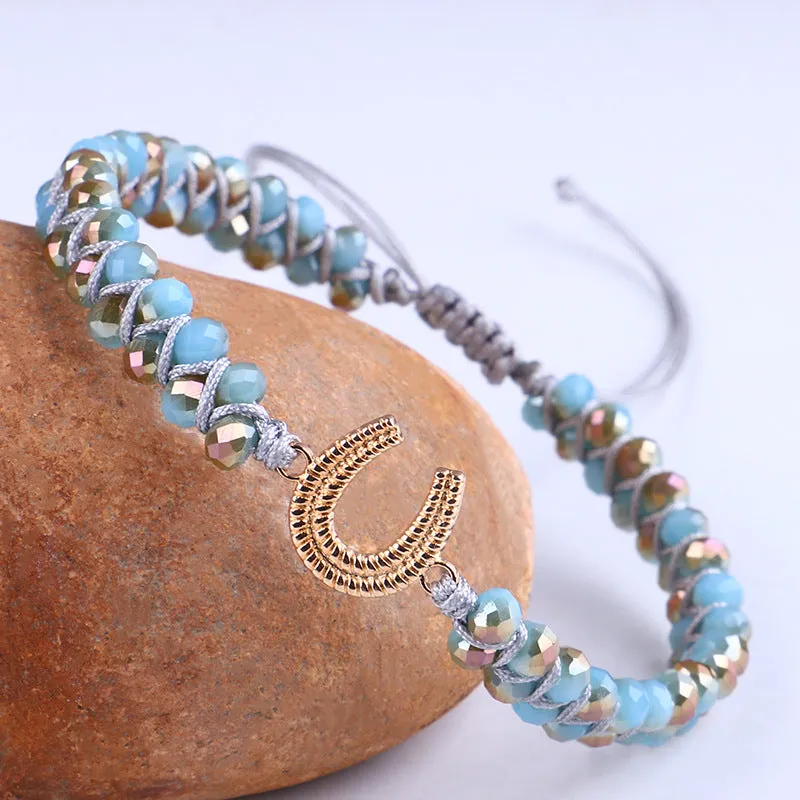 Faceted Crystal Beaded Bracelet Hand Braided Double Layer