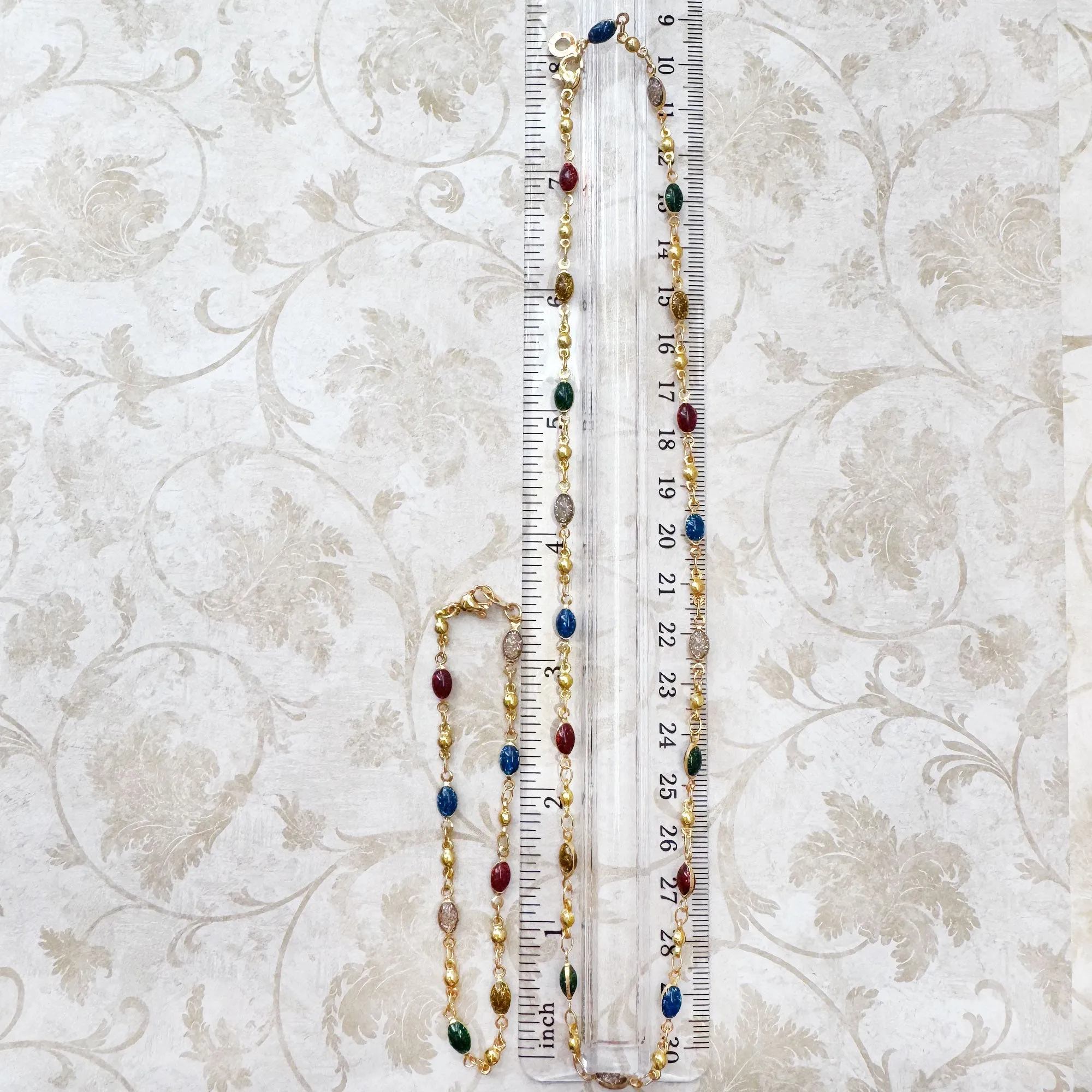 Fancy Gold Chain With Multi Color Earth Tone Stones- Necklace