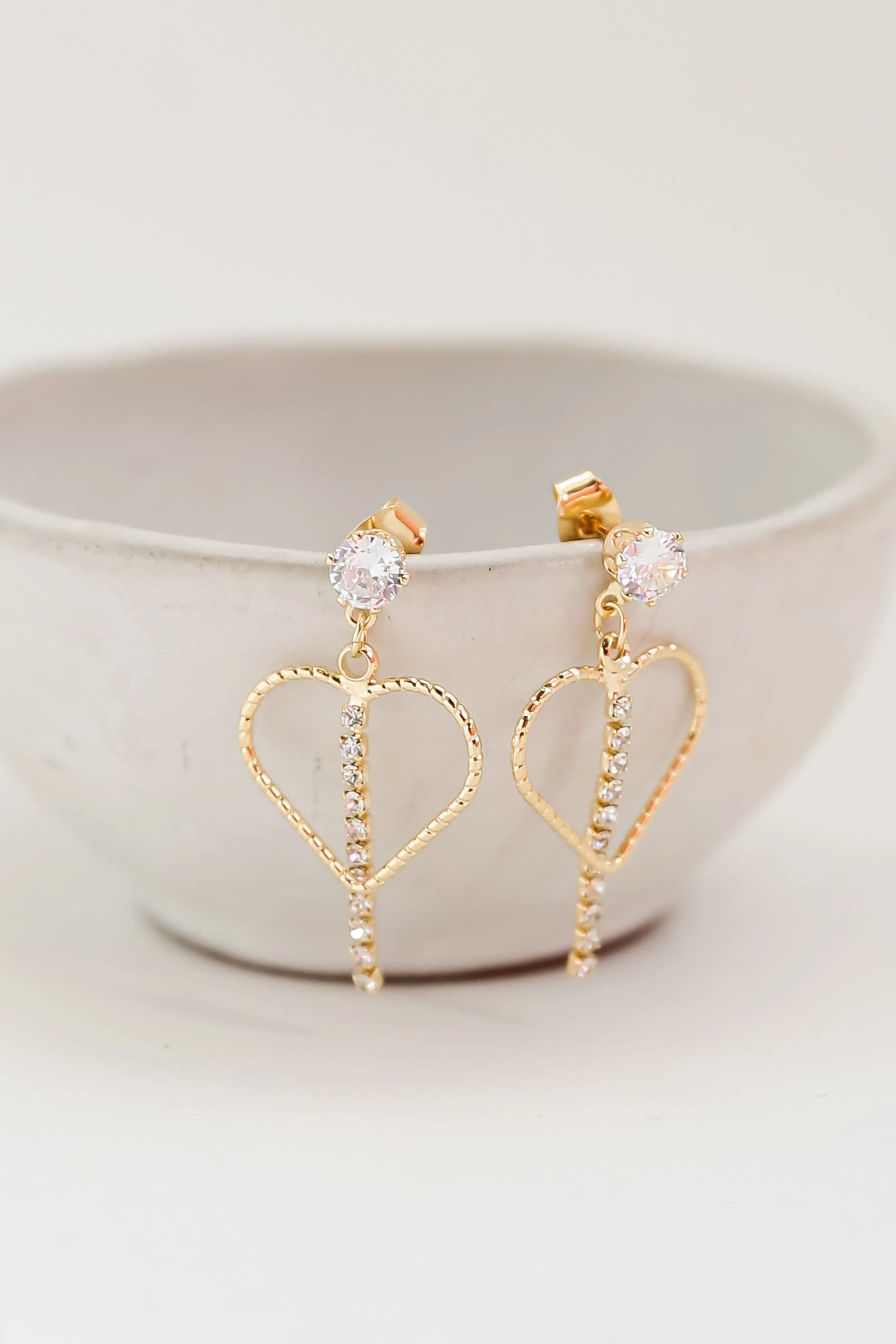 FINAL SALE - Blakely Gold Rhinestone Heart Drop Earrings