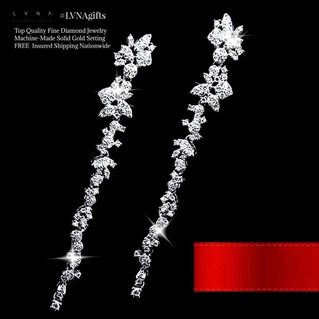 Floral Statement Dangling Diamond Earrings 14kt