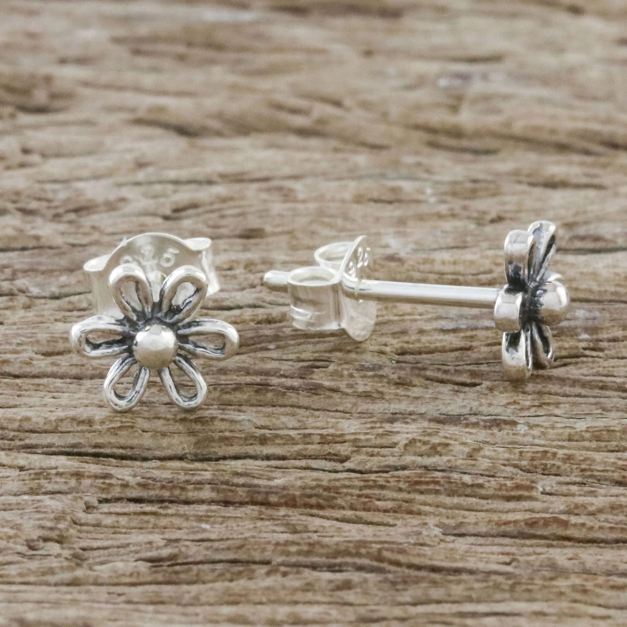 Flower Fancy Floral Motif Sterling Silver Stud Earrings from Thailand