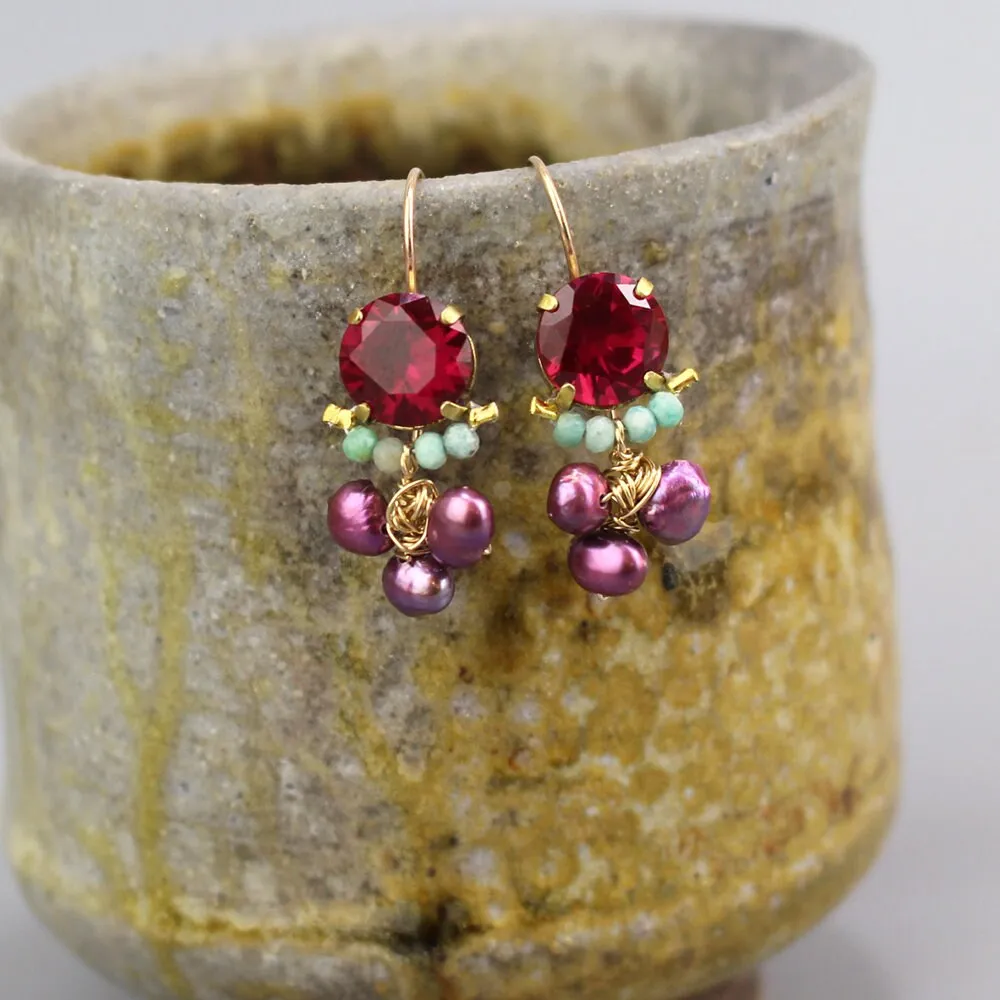 Fuchsia Zircon Corundum Clover Earrings