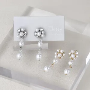 Gemmed Cluster Pearl Drop Earrings