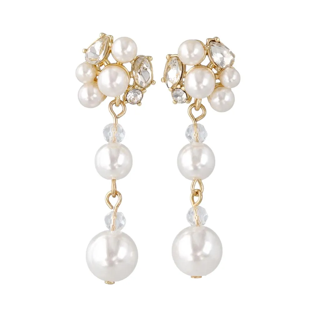 Gemmed Cluster Pearl Drop Earrings