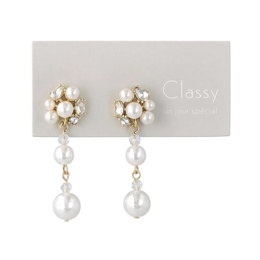 Gemmed Cluster Pearl Drop Earrings