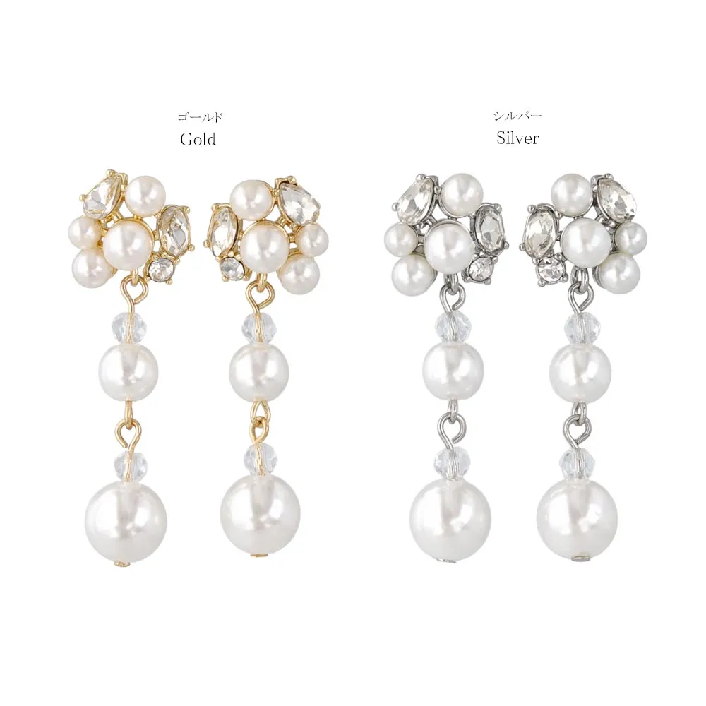 Gemmed Cluster Pearl Drop Earrings