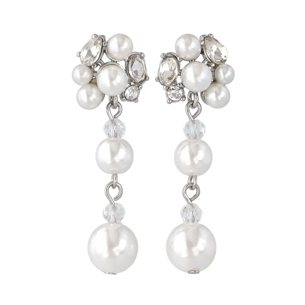 Gemmed Cluster Pearl Drop Earrings