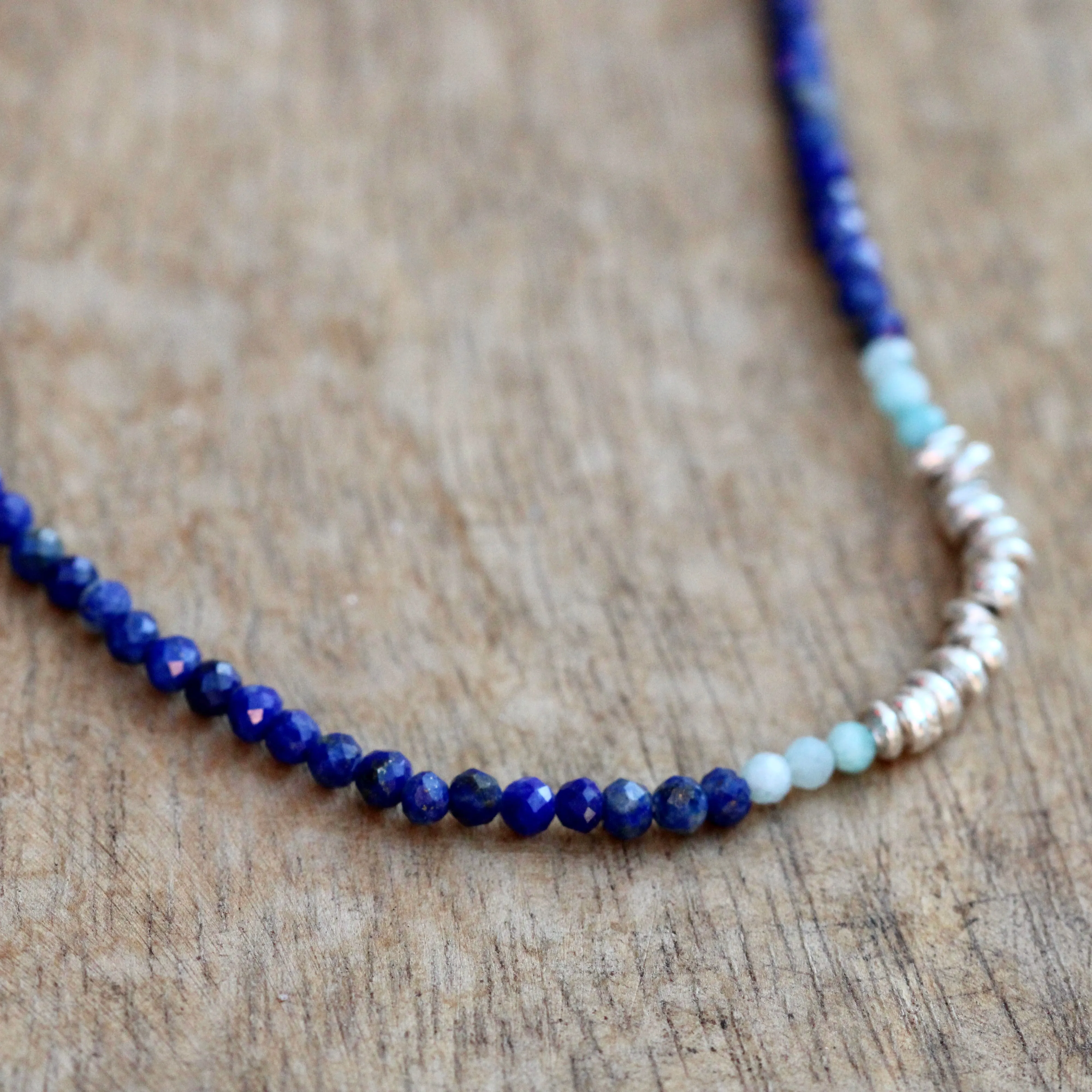 Gemstone Layering necklace lapis lazuli with amzonizte