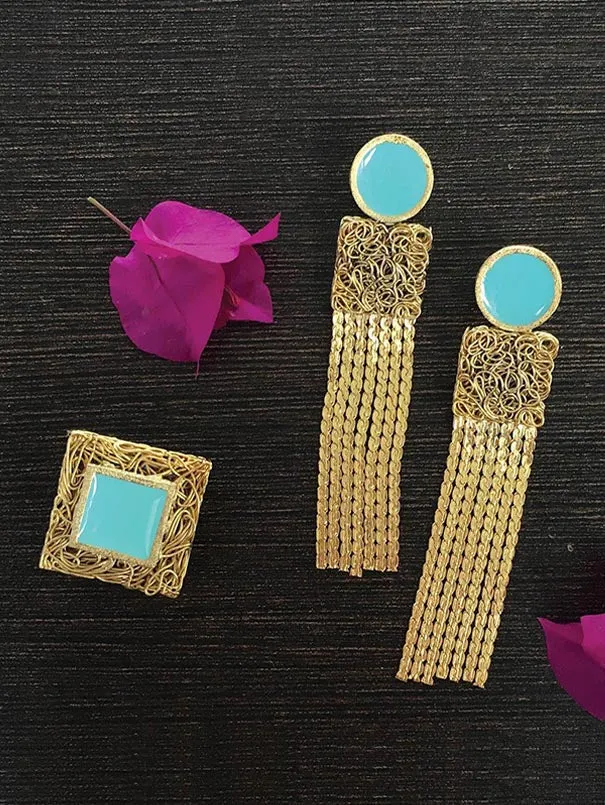 Geometric Danglers (Turquoise)