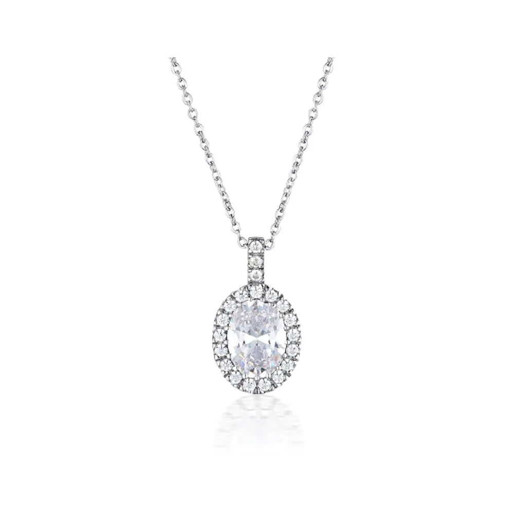 Georgini Sterling Silver  Zirconia Halo Oval Pendant On Chain