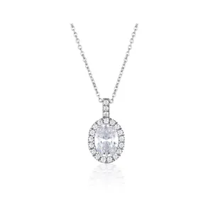 Georgini Sterling Silver  Zirconia Halo Oval Pendant On Chain