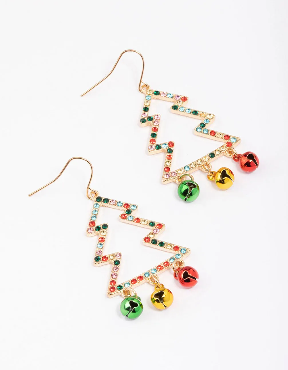 Gold Bell Christmas Tree Drop Earrings