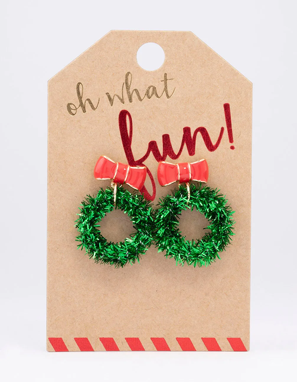 Gold Bow & Christmas Wreath Detail Drop Earrings