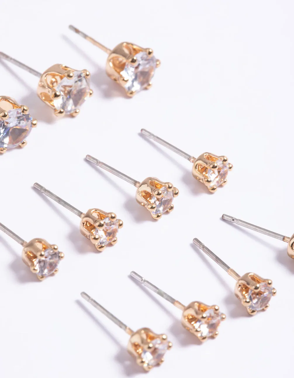 Gold Classic Diamante Studs 8-Pack