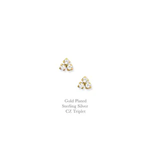 Gold CZ Triplet Ear Stud - Elegant Jewellery for Any Occasion