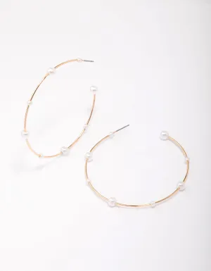 Gold Fine Pearl Hoop Earrings