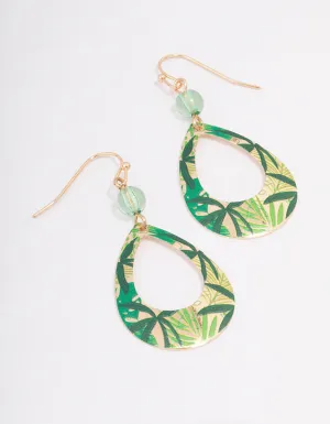 Gold Leaf Printed Pear Drop Earrings