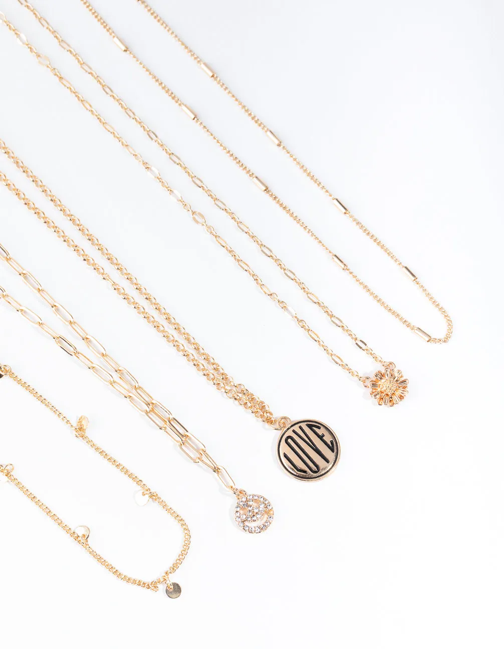 Gold Love Smiley Necklace 5-Pack